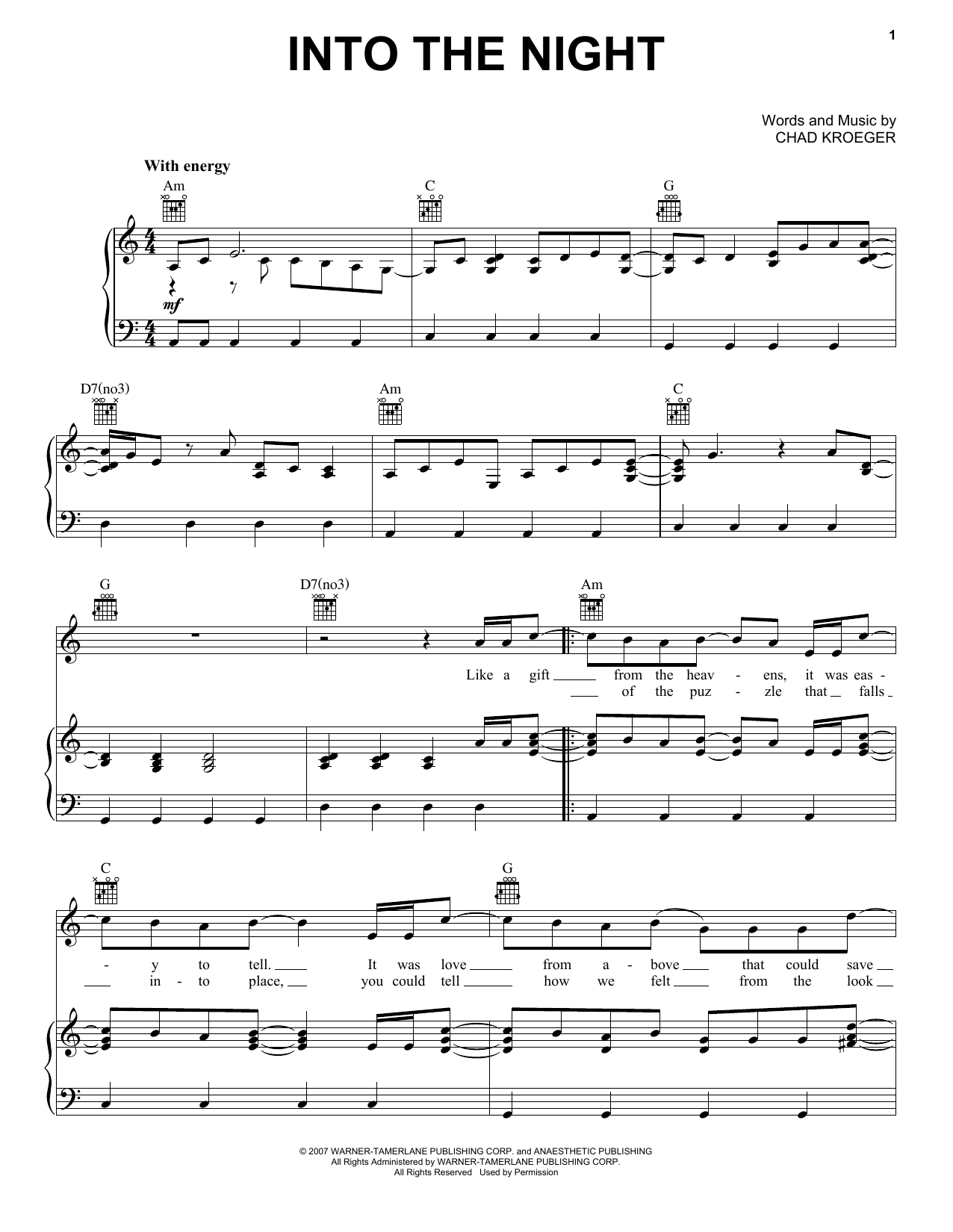 Santana Into The Night Sheet Music