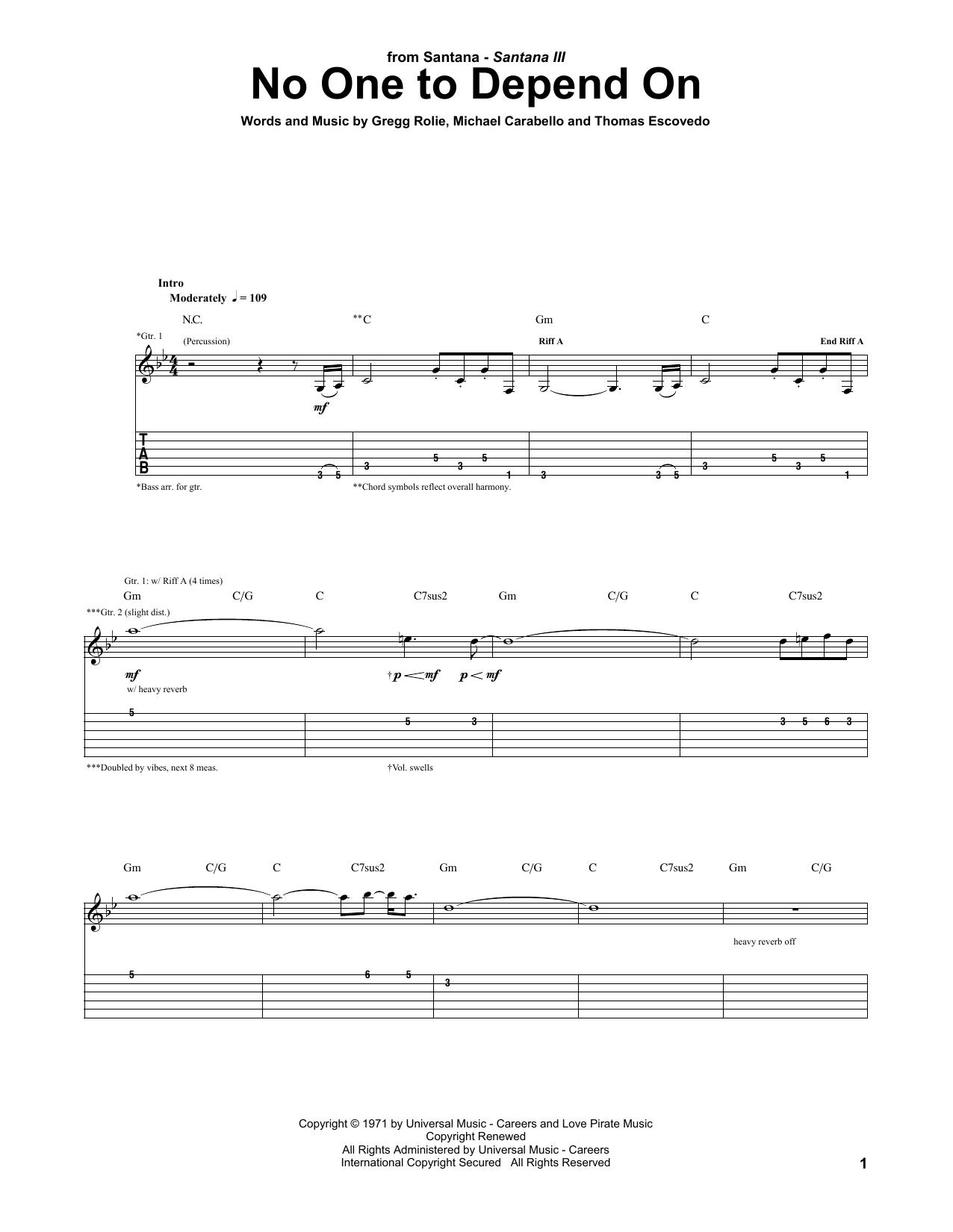 Santana No One To Depend On Sheet Music