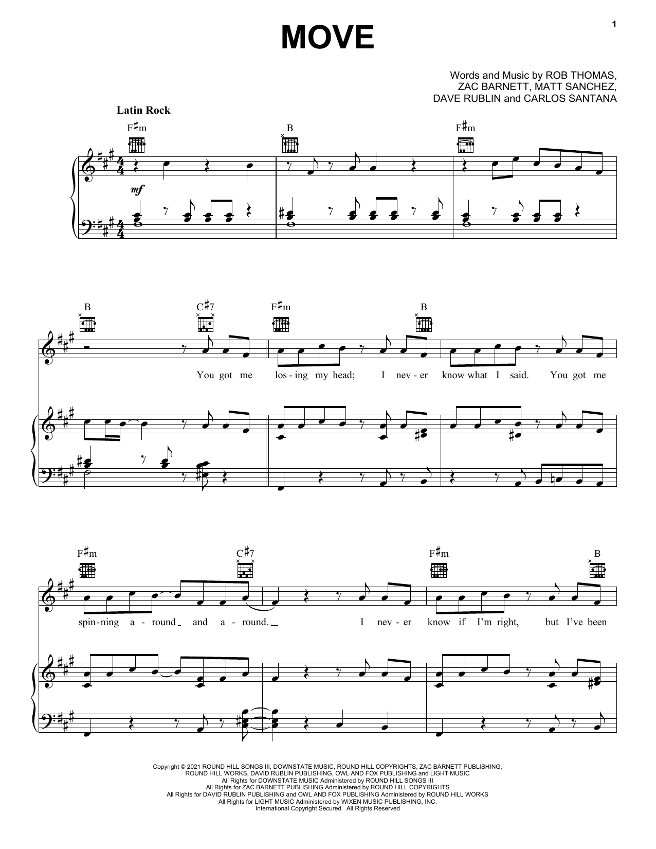 Santana, Rob Thomas & American Authors Move Sheet Music