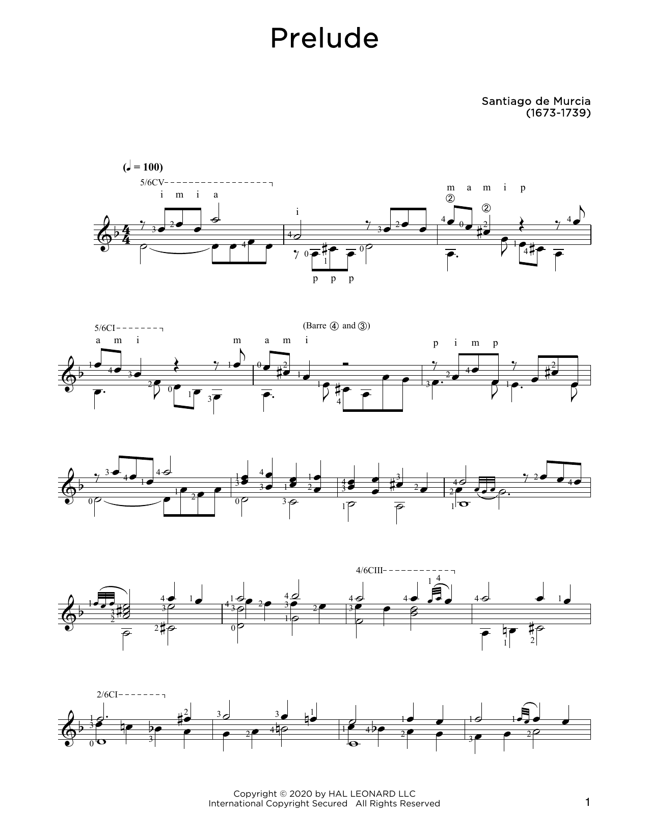 Santiago de Murcia Prelude Sheet Music
