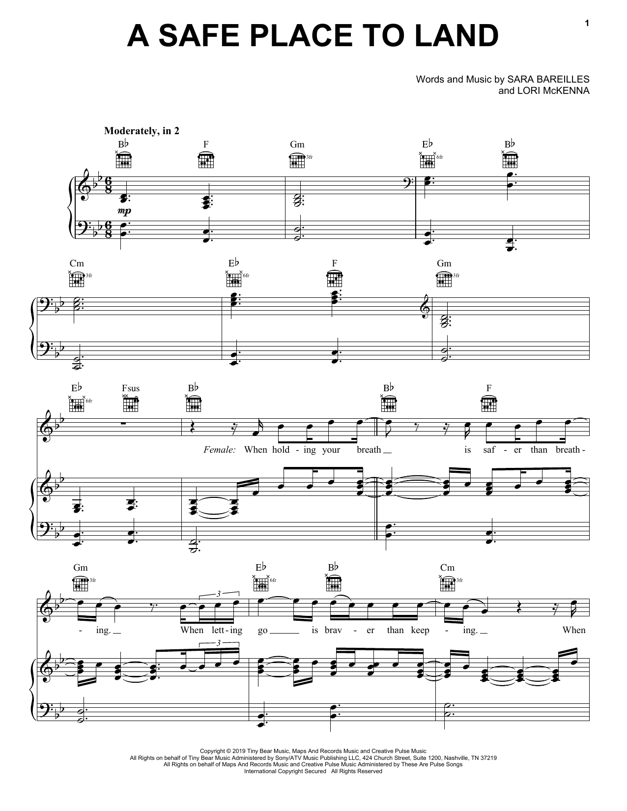Sara Bareilles A Safe Place To Land (feat. John Legend) Sheet Music