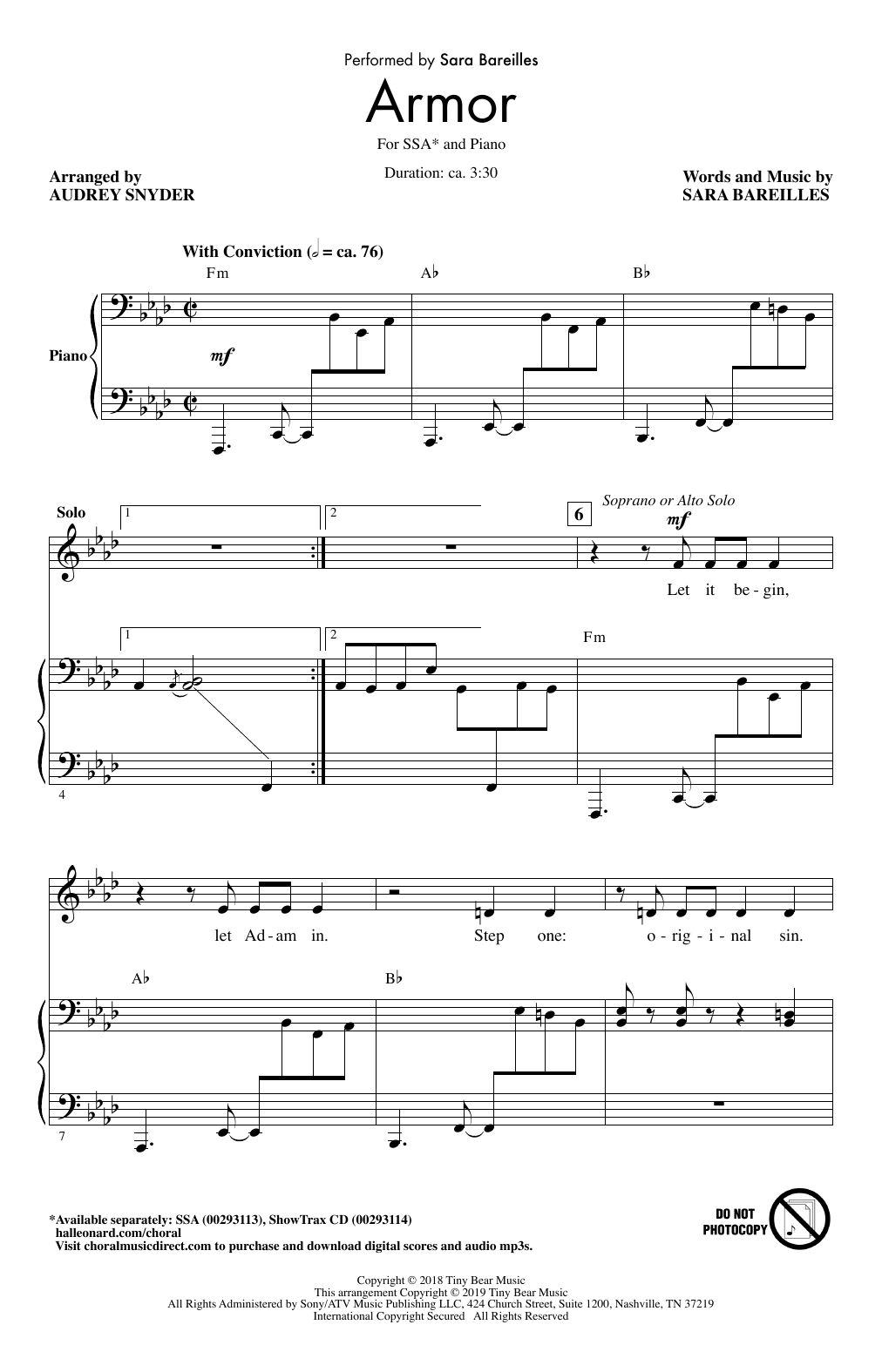 Sara Bareilles Armor (arr. Audrey Snyder) Sheet Music