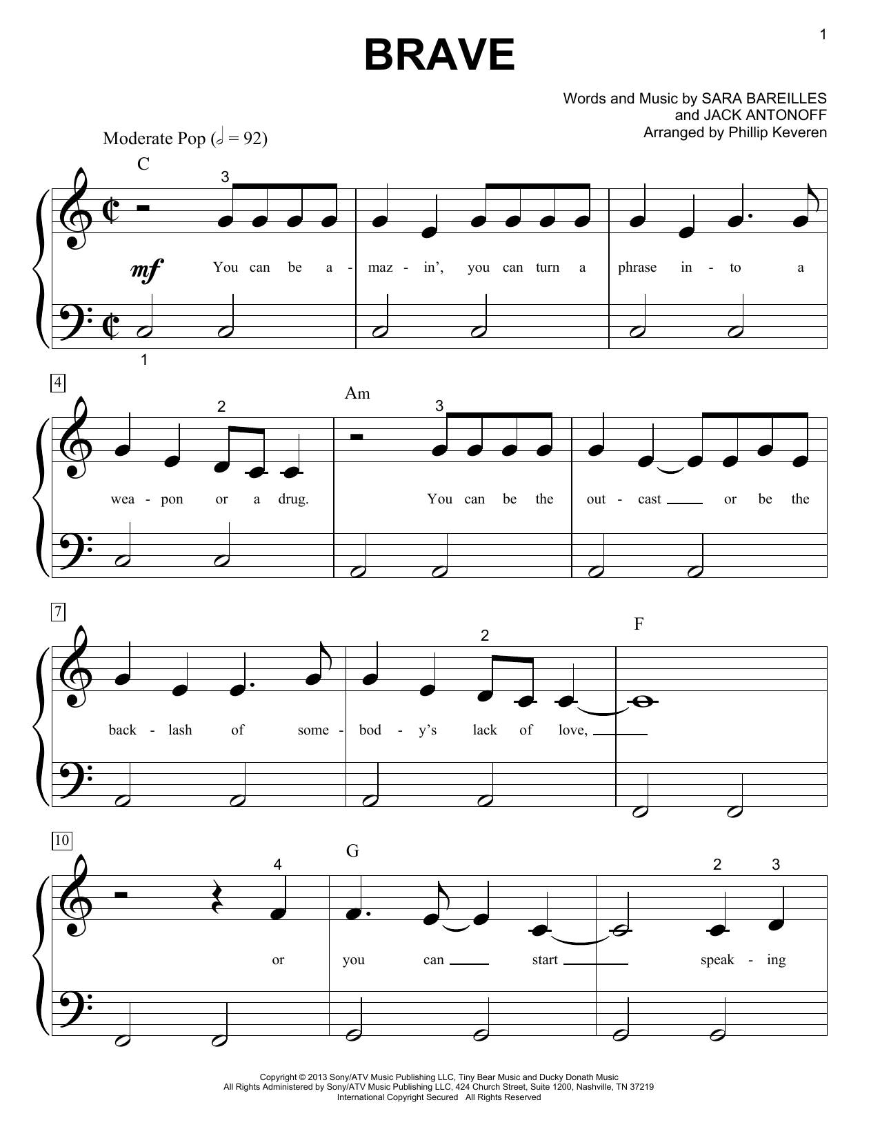 Sara Bareilles Brave (arr. Phillip Keveren) Sheet Music