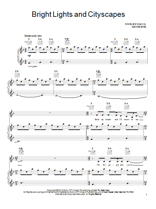 Sara Bareilles Bright Lights And Cityscapes Sheet Music
