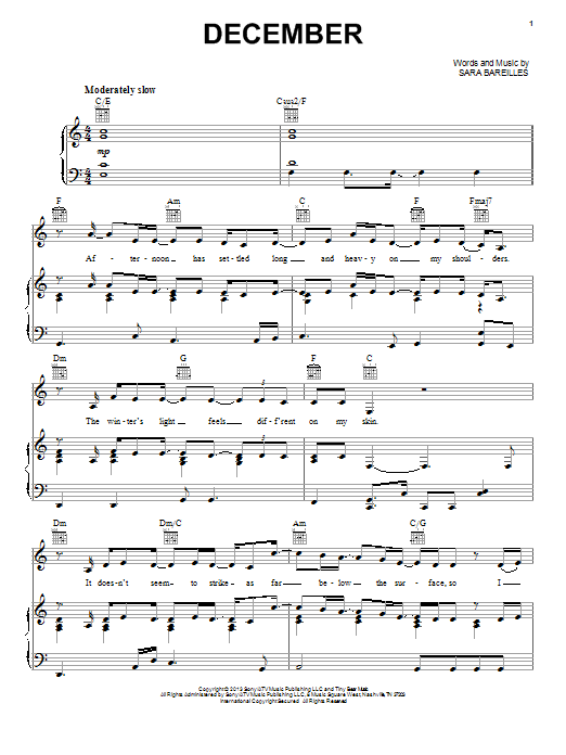 Sara Bareilles December Sheet Music