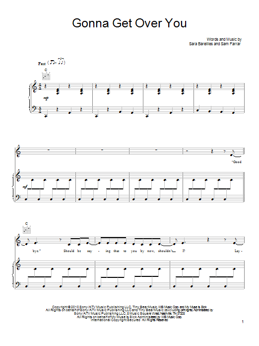 Sara Bareilles Gonna Get Over You Sheet Music