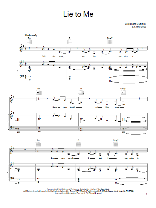 Sara Bareilles Lie To Me Sheet Music