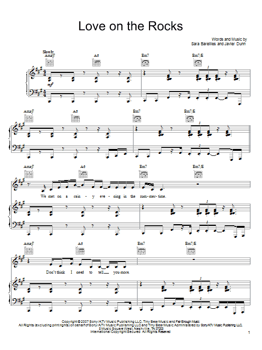 Sara Bareilles Love On The Rocks Sheet Music