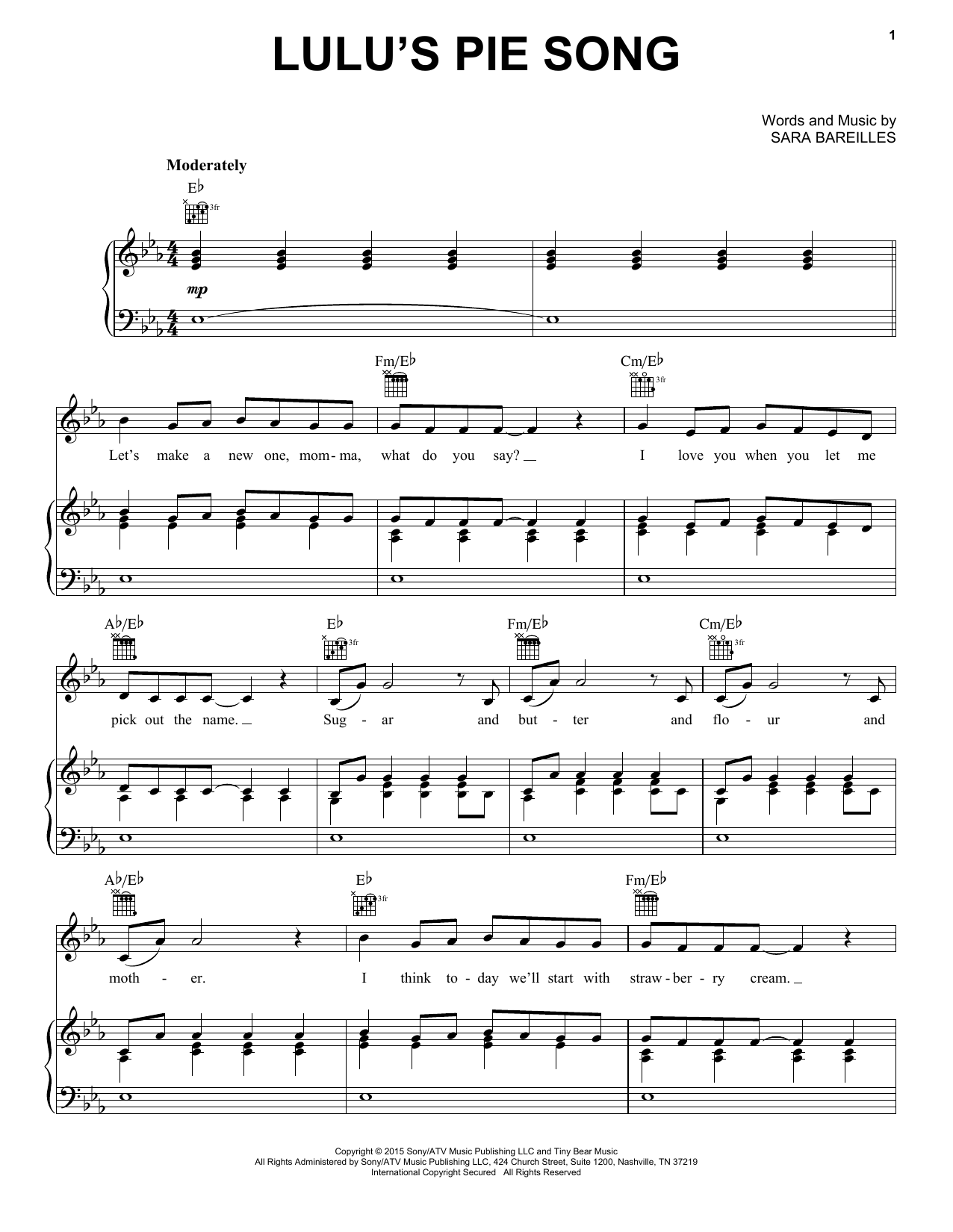 Sara Bareilles Lulu's Pie Song Sheet Music