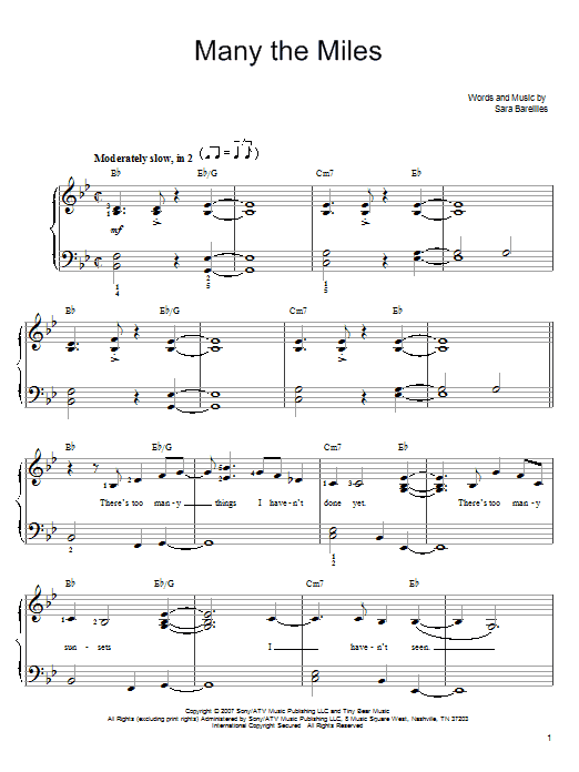 Sara Bareilles Many The Miles Sheet Music