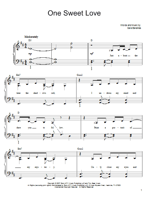 Sara Bareilles One Sweet Love Sheet Music