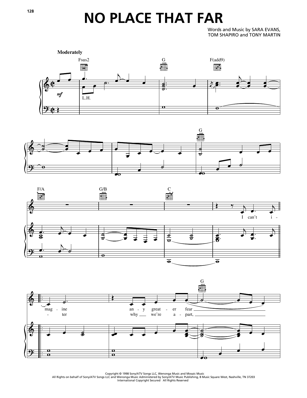 Sara Evans No Place That Far Sheet Music
