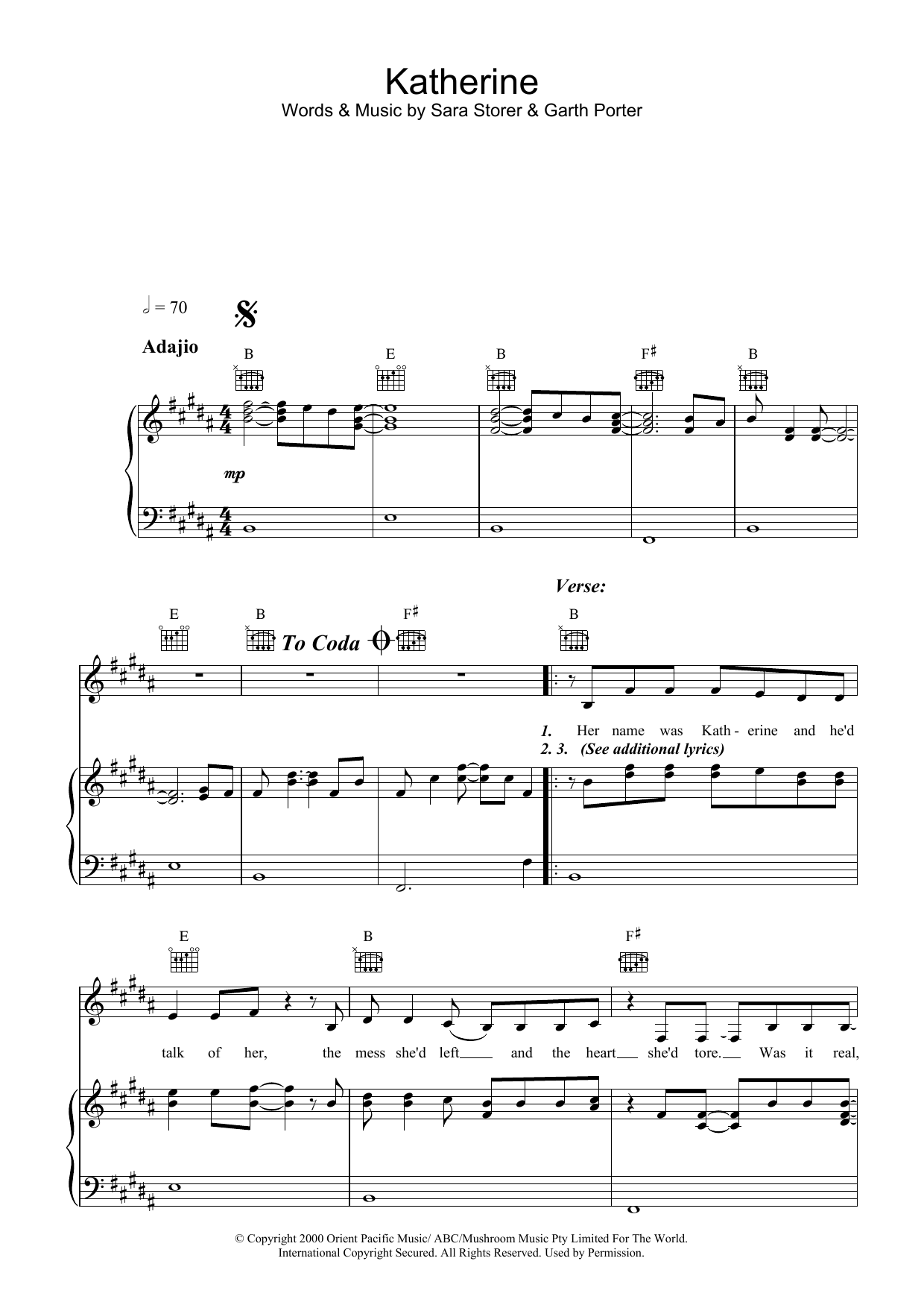 Sara Storer Katherine Sheet Music