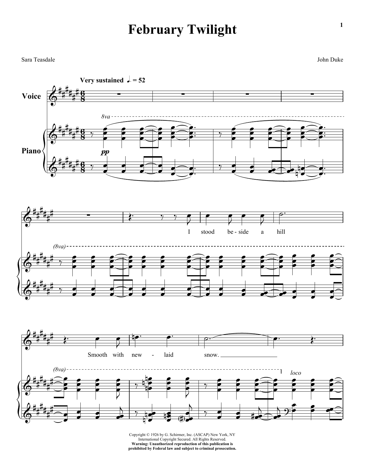 Sara Teasdale February Twilight Sheet Music