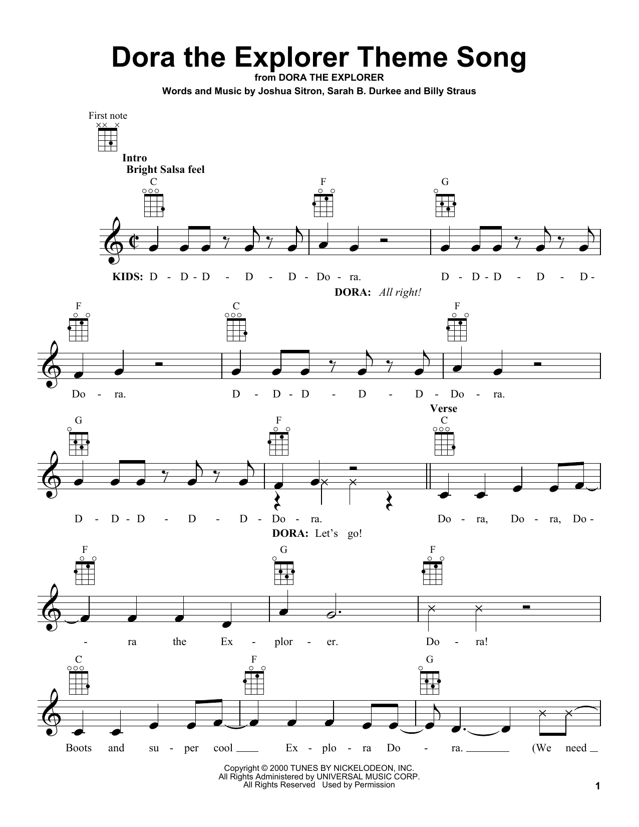 Sarah B. Durkee Dora The Explorer Theme Song Sheet Music