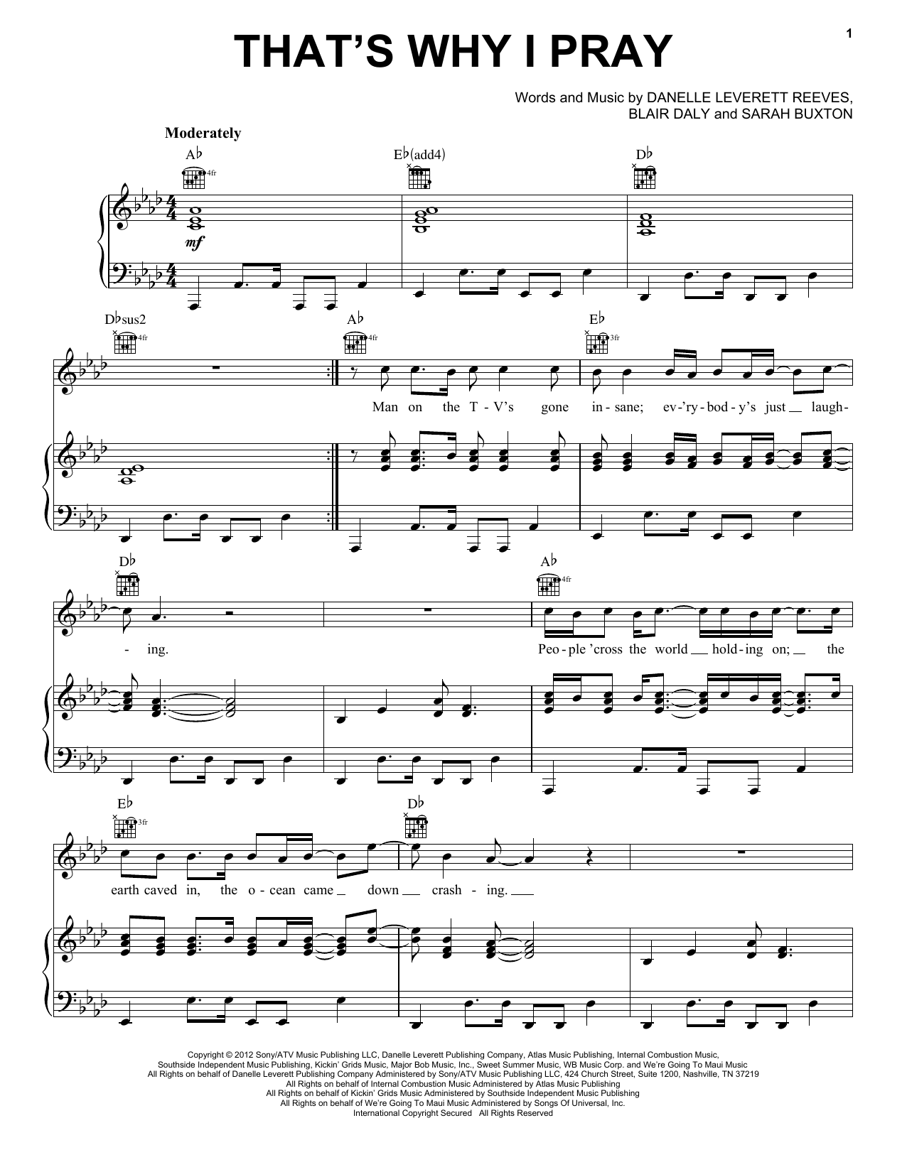 Sarah Buxton That's Why I Pray Sheet Music