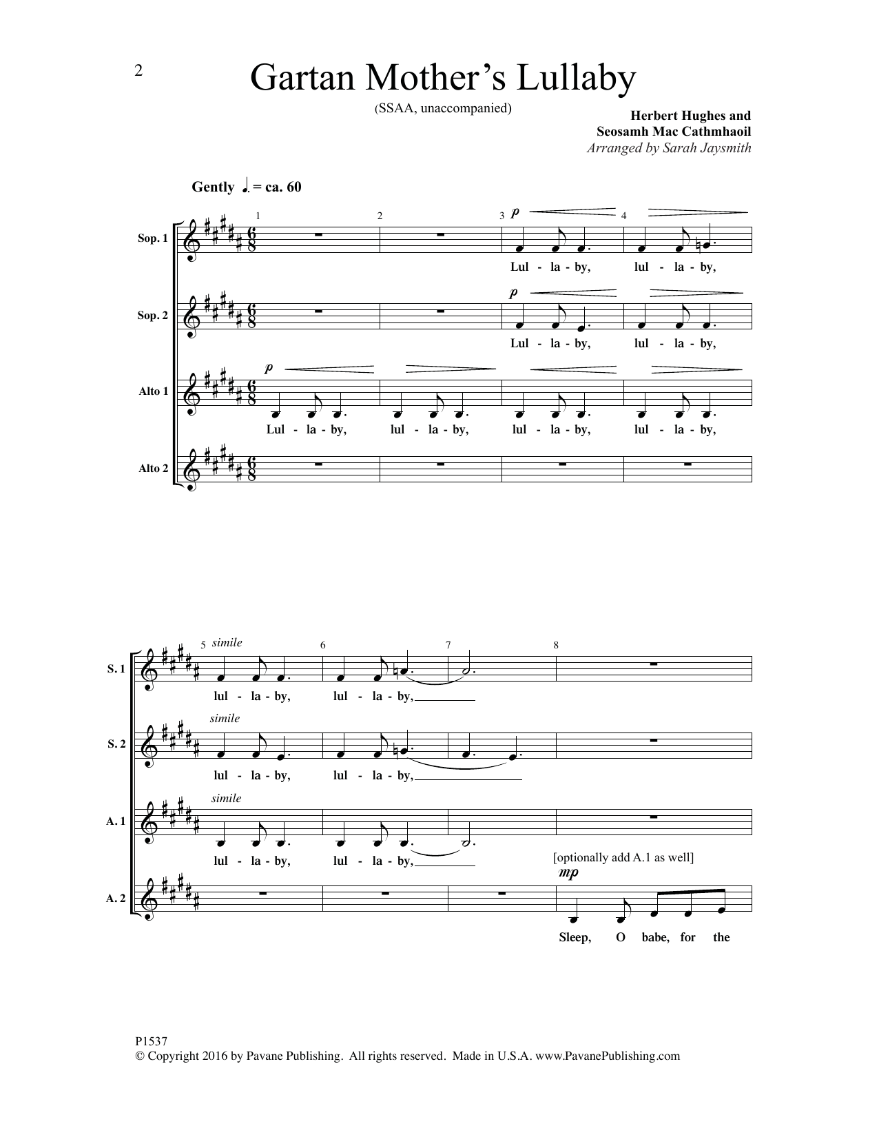 Sarah Jaysmith Gartan Mother's Lullaby Sheet Music
