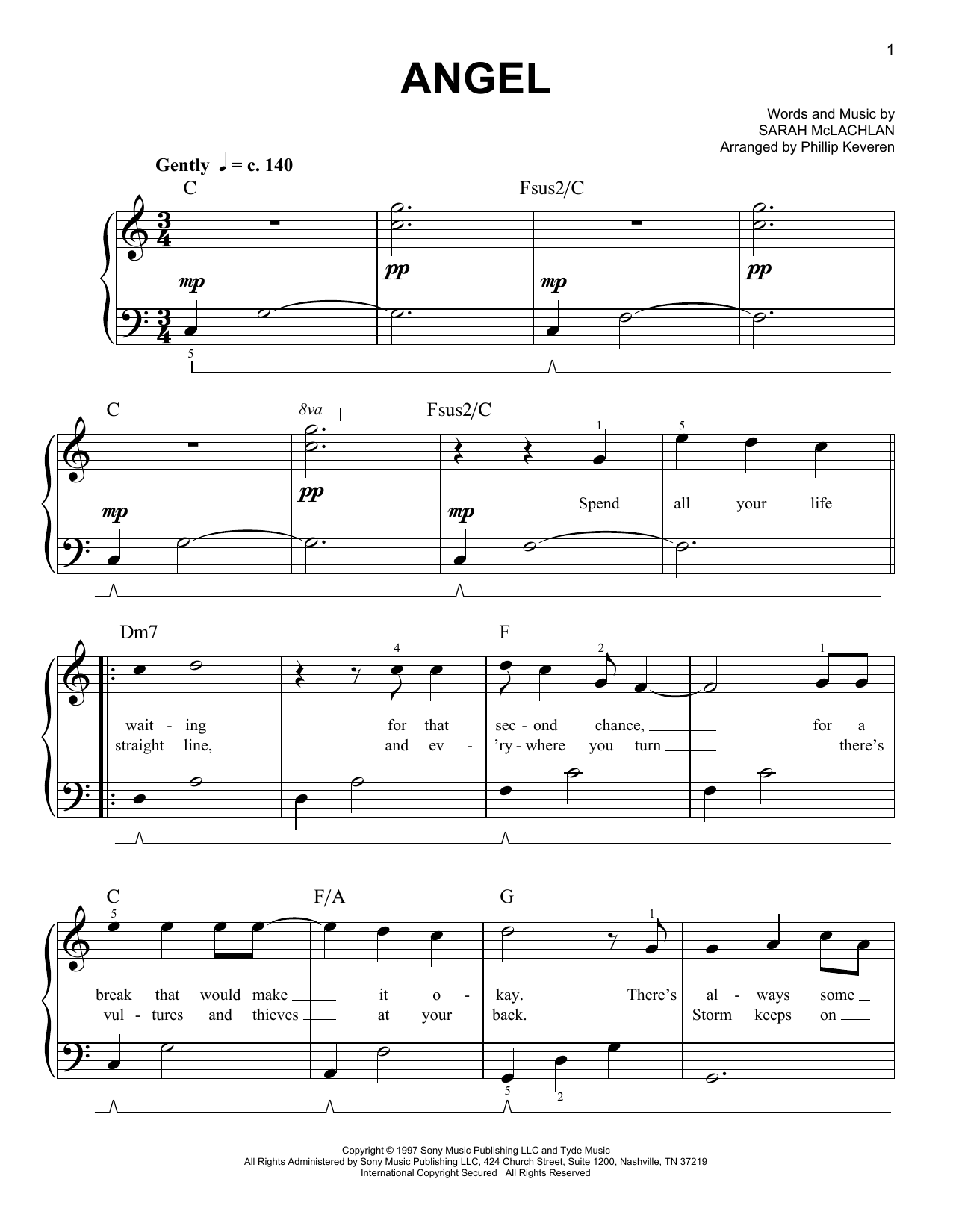 Sarah McLachlan Angel (arr. Phillip Keveren) Sheet Music
