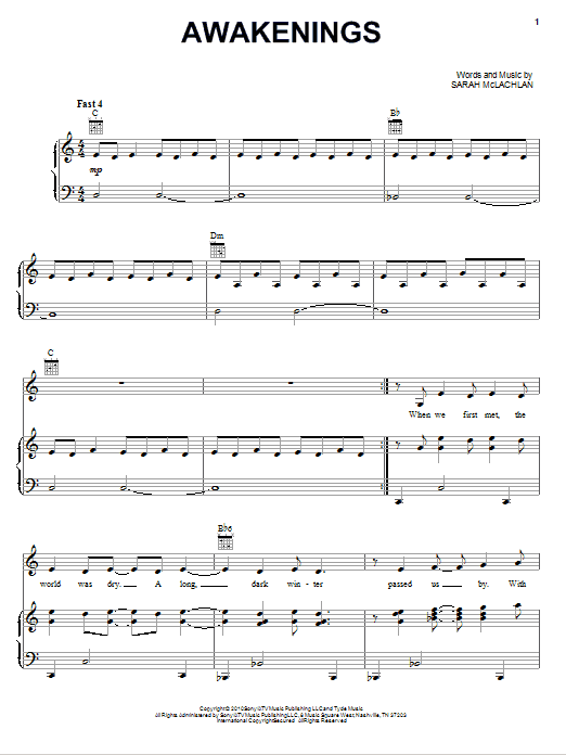 Sarah McLachlan Awakenings Sheet Music