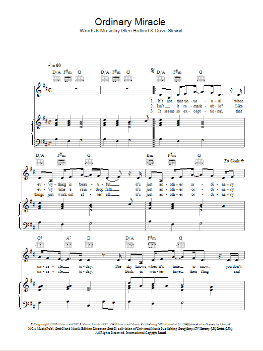 Sarah McLachlan Ordinary Miracle Sheet Music