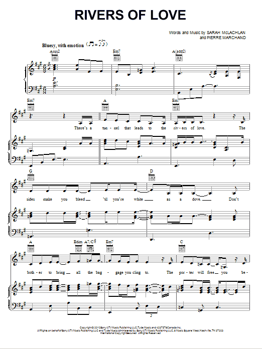 Sarah McLachlan Rivers Of Love Sheet Music
