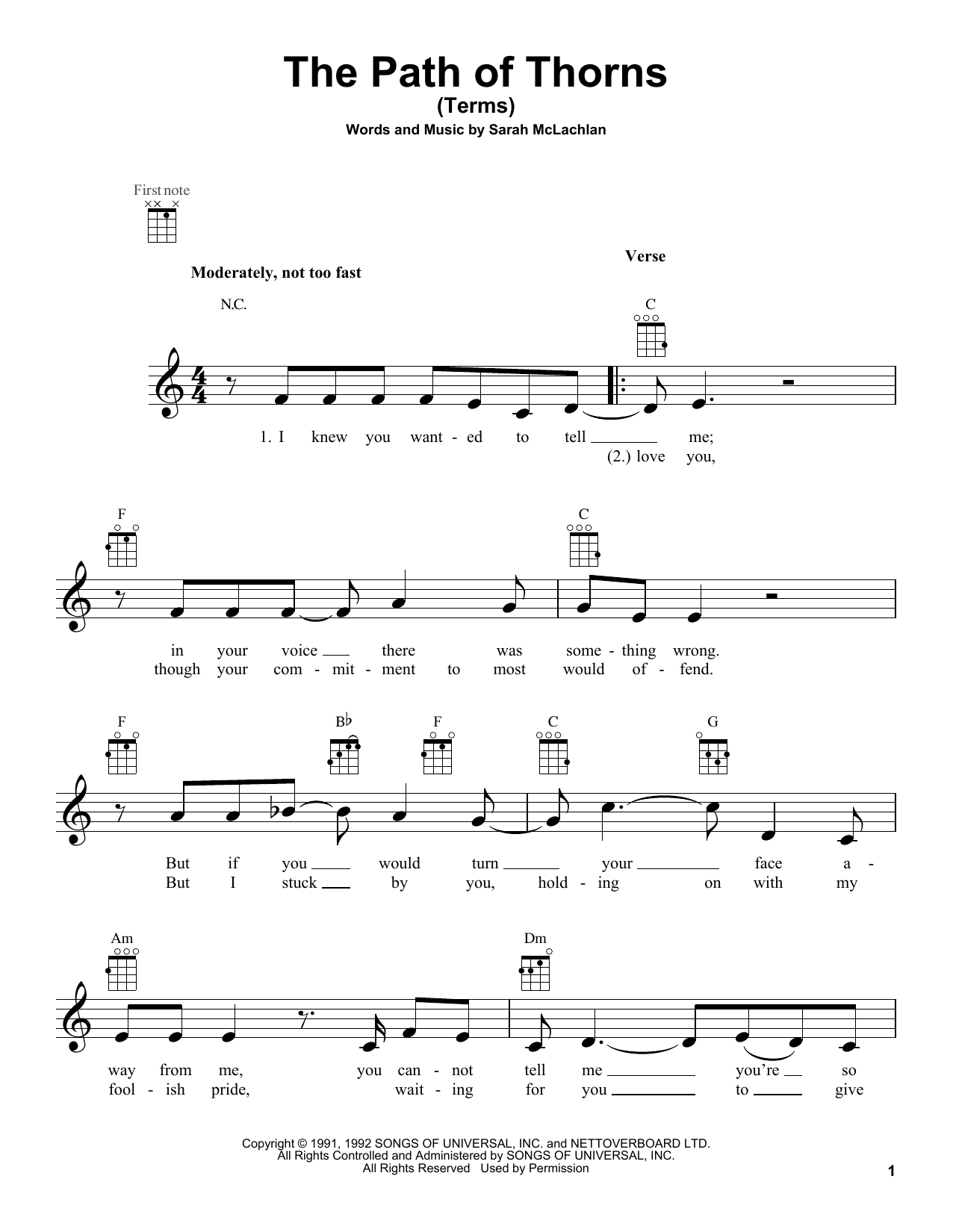 Sarah McLachlan The Path Of Thorns (Terms) Sheet Music