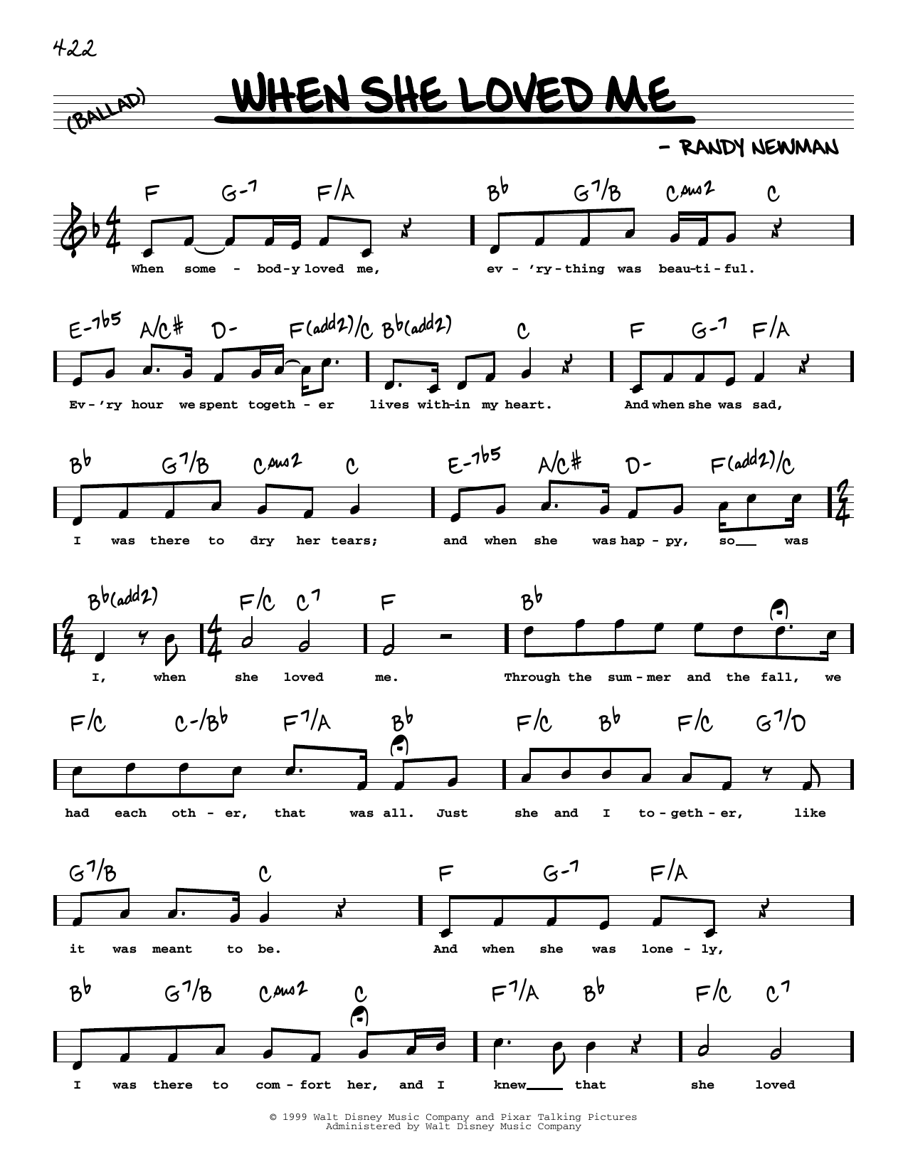 Sarah McLachlan When She Loved Me (from Toy Story 2) (High Voice) Sheet Music