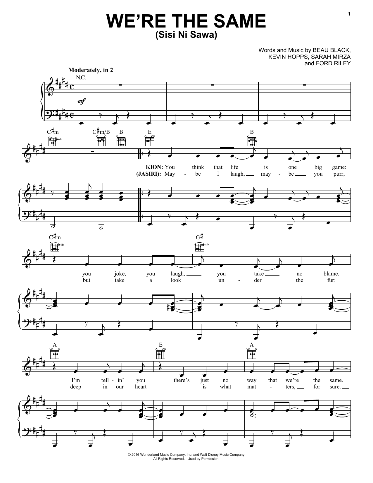 Sarah Mirza We're The Same (Sisi Ni Sawa) Sheet Music