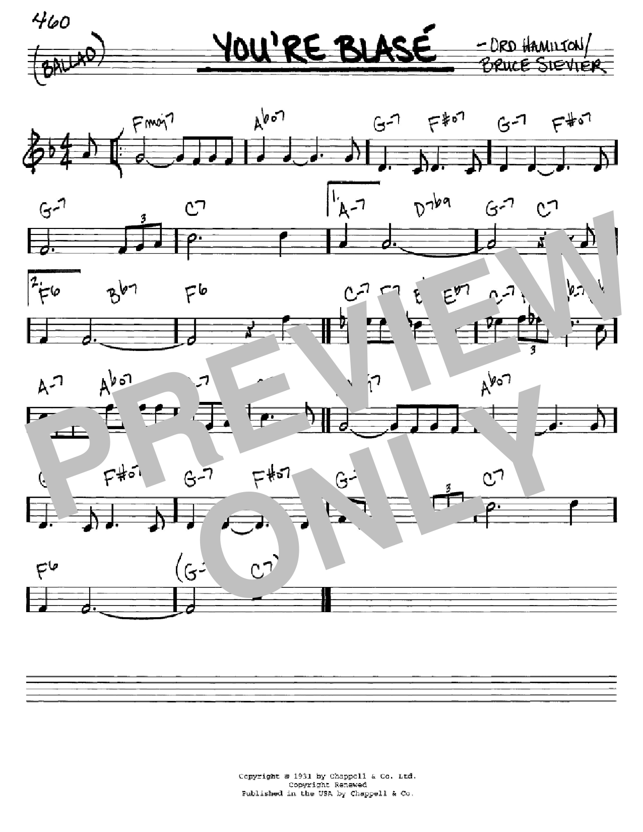 Sarah Vaughan You're Blase Sheet Music