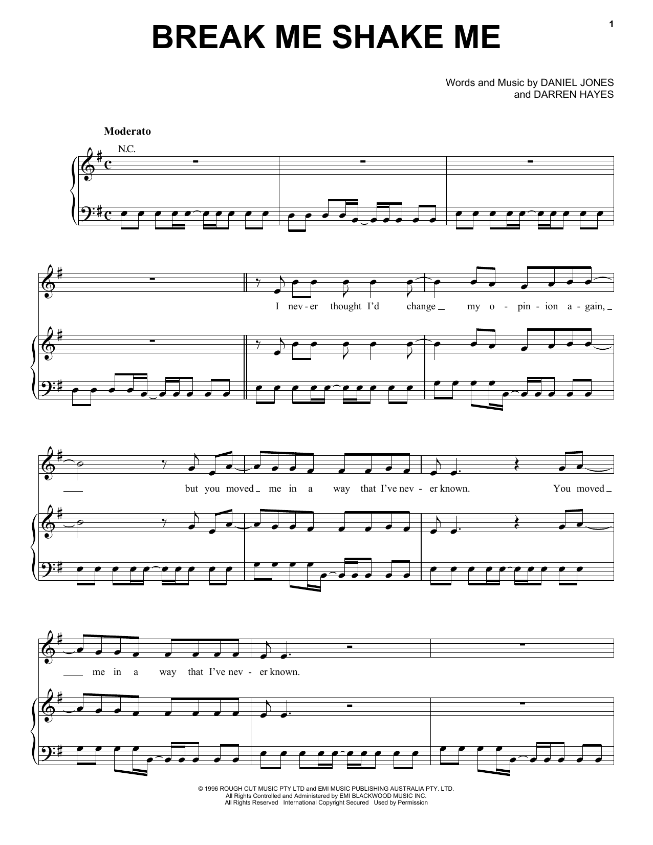 Savage Garden Break Me Shake Me Sheet Music