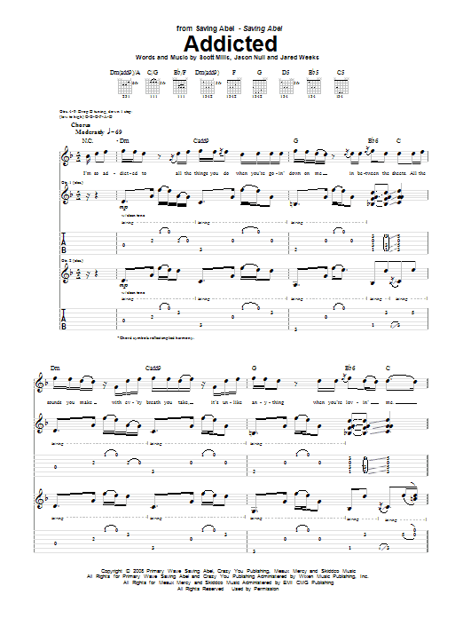 Saving Abel Addicted Sheet Music