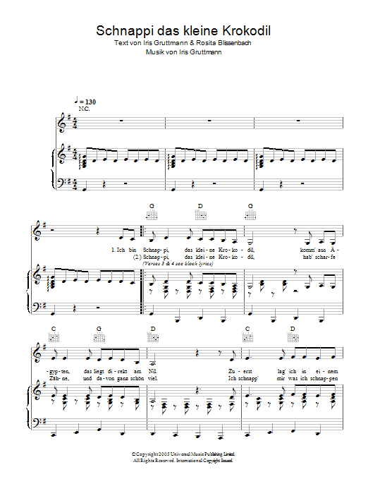 Schnappi Schnappi das kleine Krokodil Sheet Music