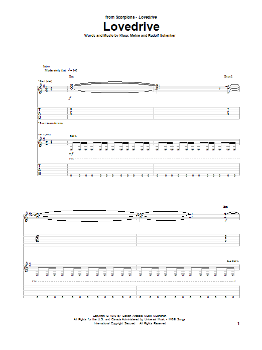 Scorpions Lovedrive Sheet Music