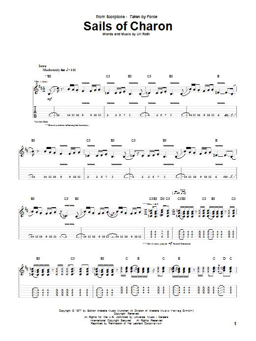 Scorpions Sails Of Charon Sheet Music