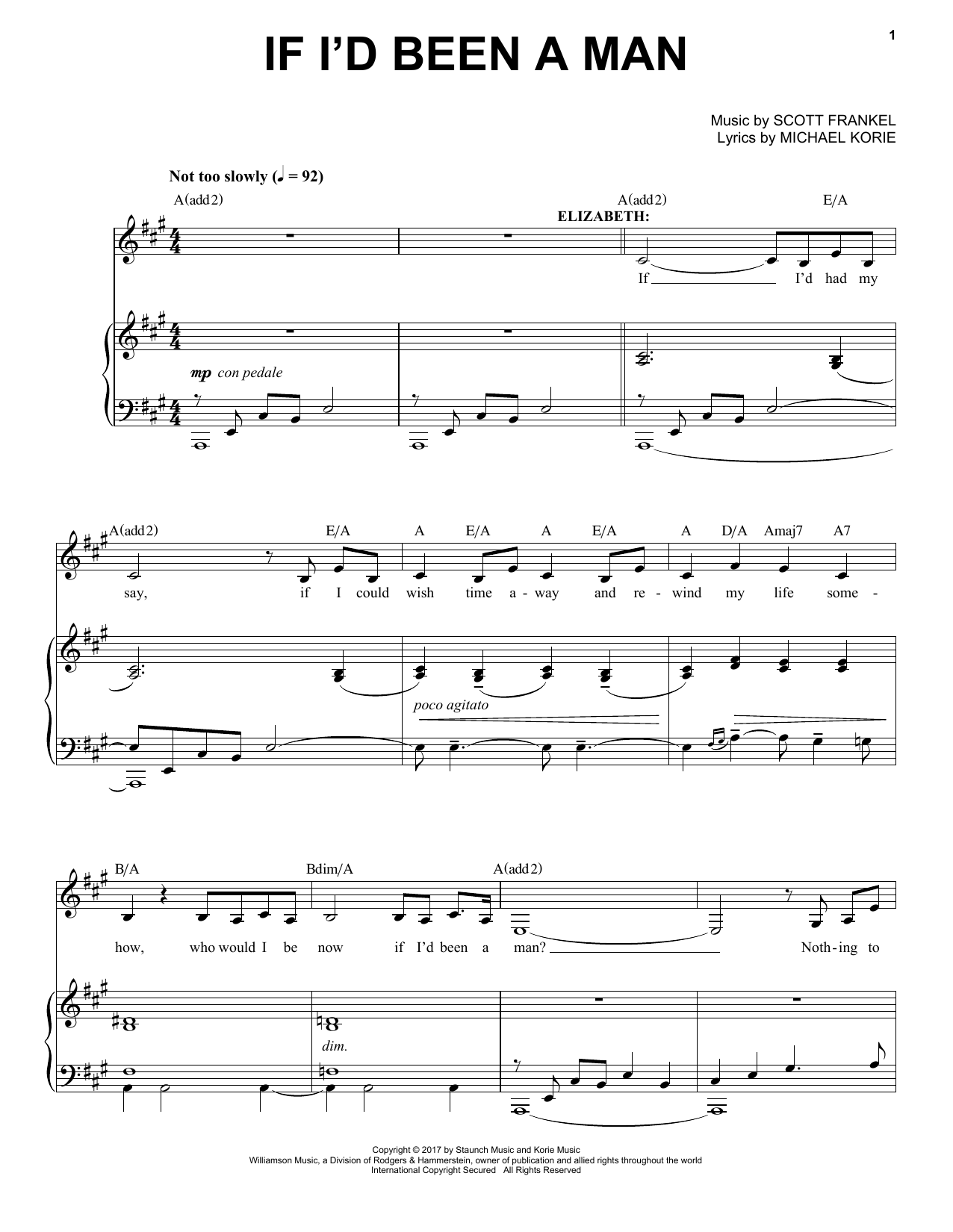 Scott Frankel & Michael Korie If I'd Been A Man Sheet Music