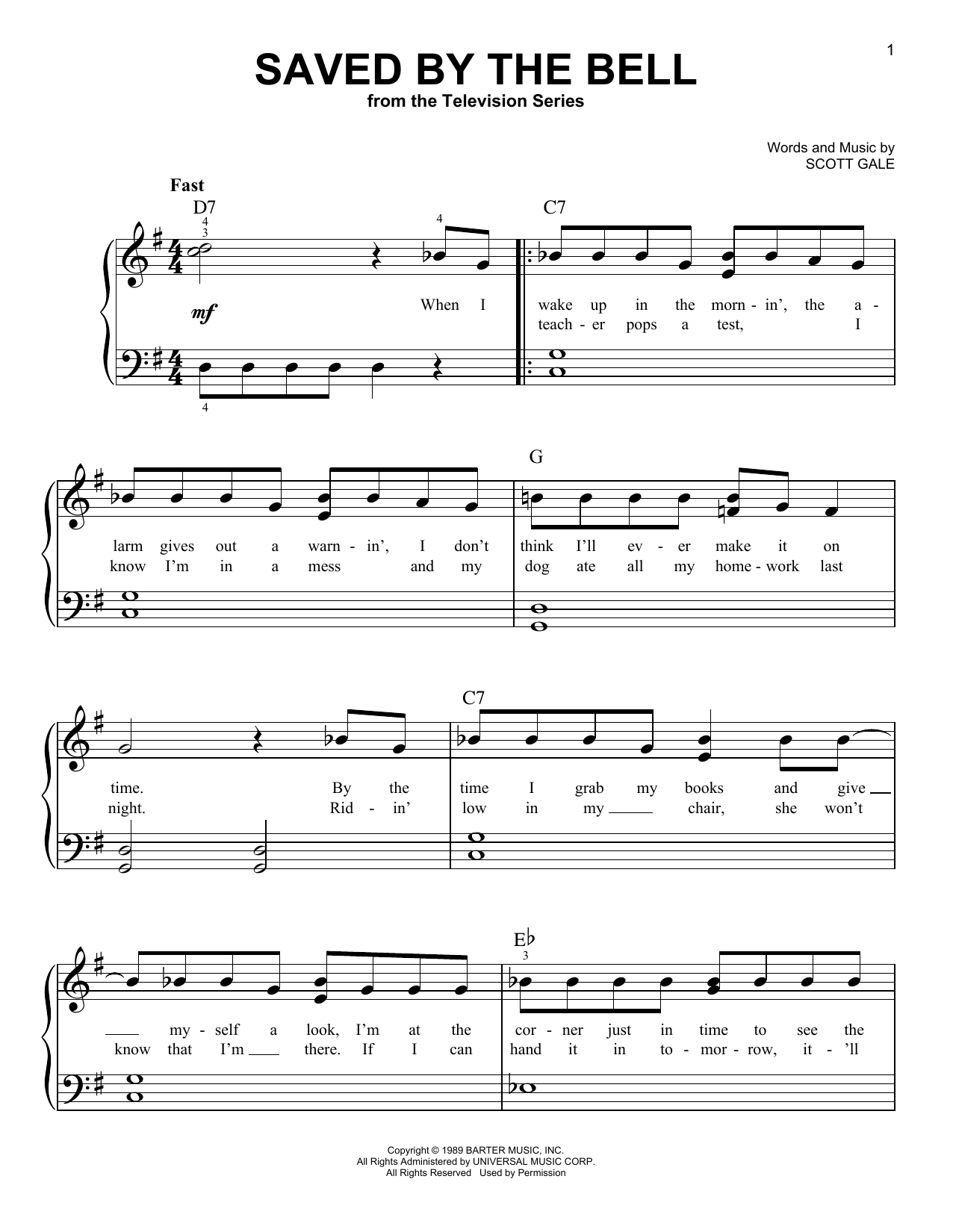 Scott Gale Saved By The Bell Sheet Music