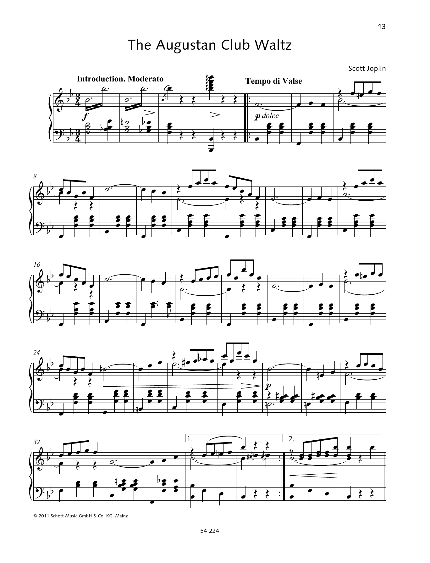 Scott Joplin The Augustan Club Waltz Sheet Music