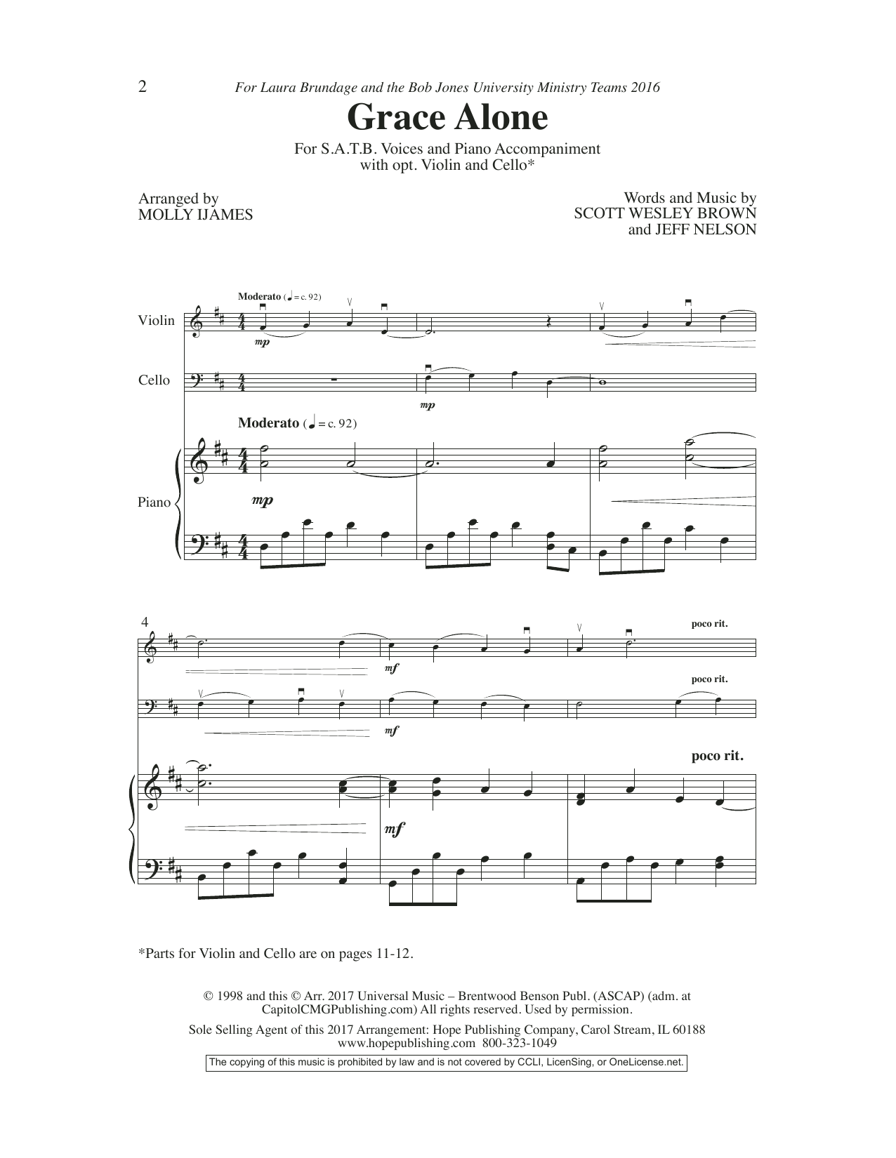 Scott Wesley Brown Grace Alone Sheet Music