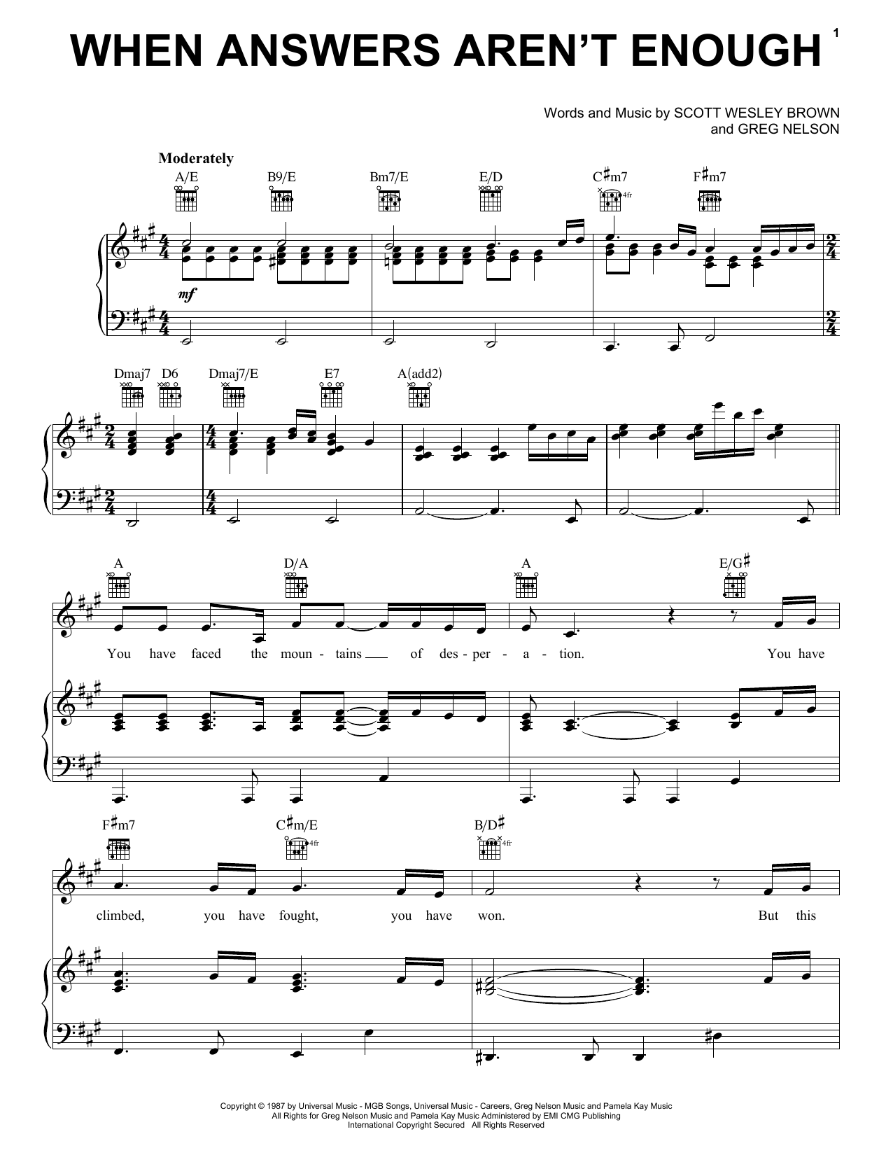 Scott Wesley Brown When Answers Aren't Enough Sheet Music