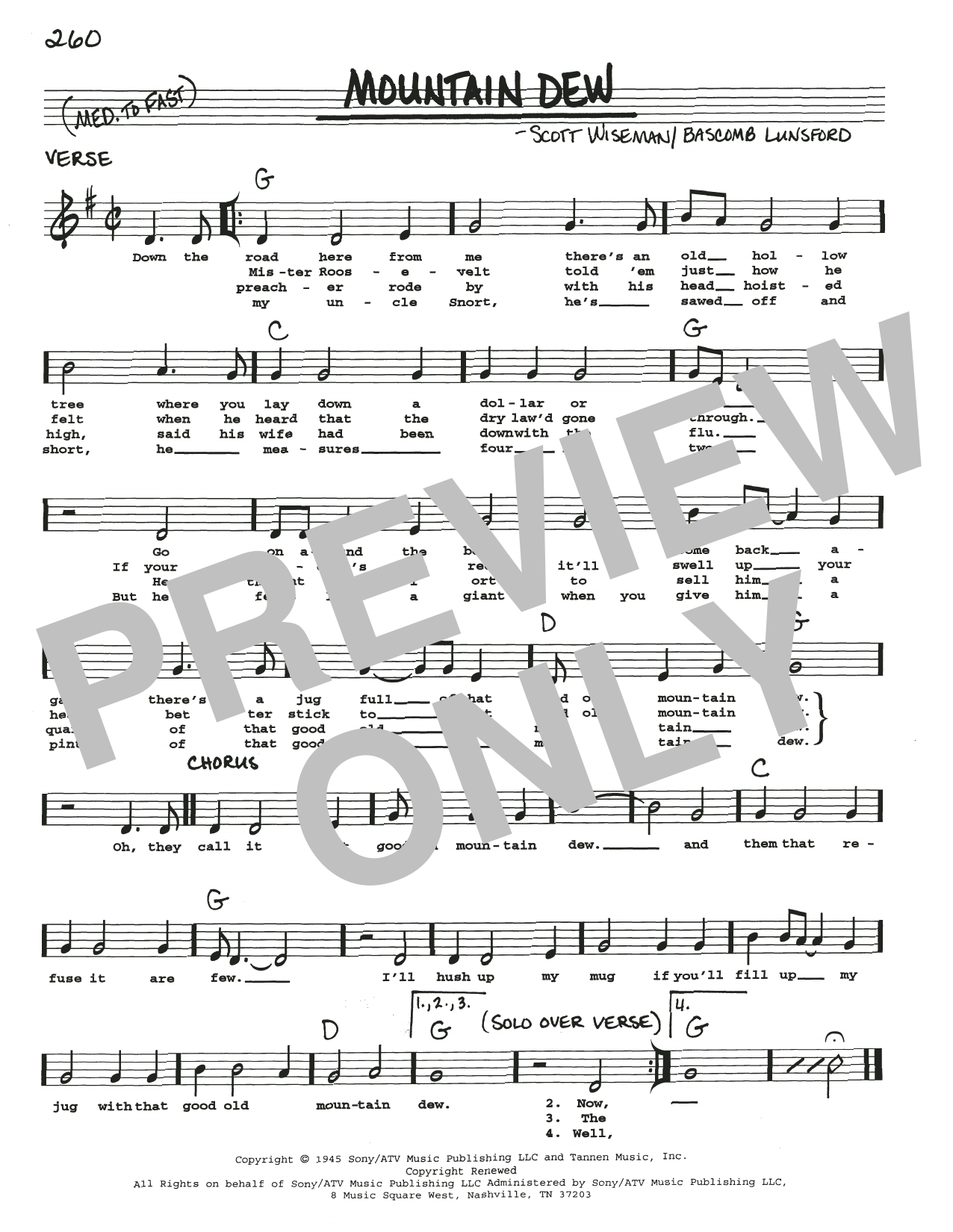Scott Wiseman Mountain Dew Sheet Music