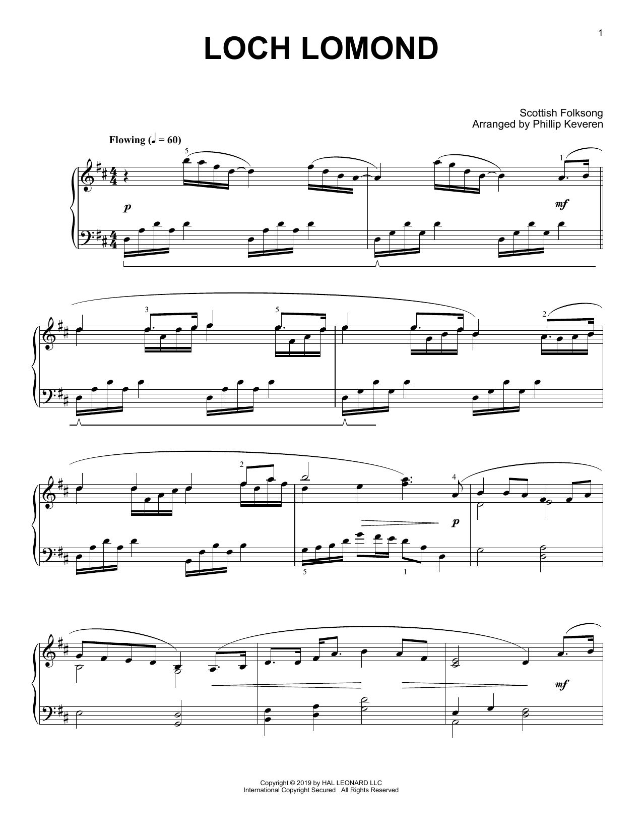 Scottish Folksong Loch Lomond (arr. Phillip Keveren) Sheet Music