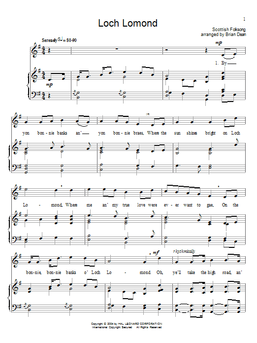 Scottish Folksong Loch Lomond Sheet Music