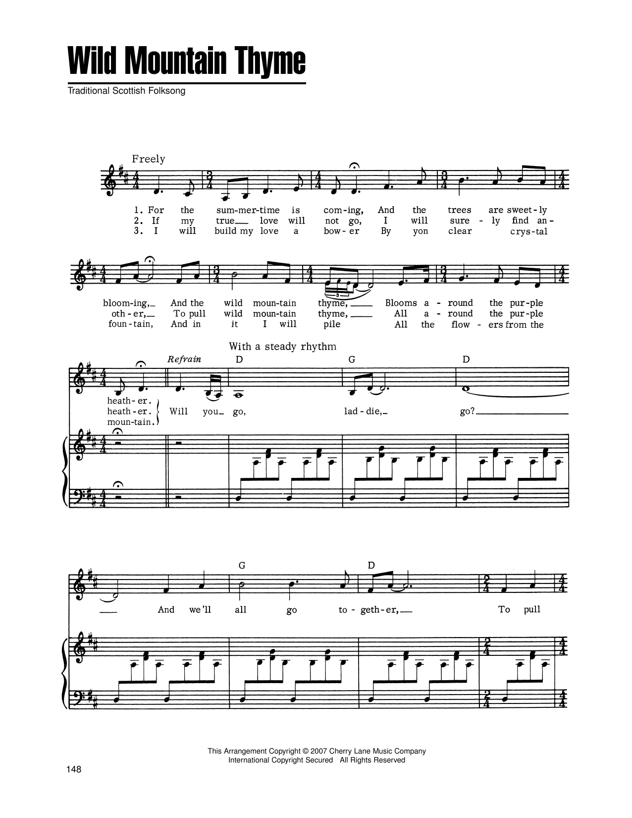 Traditional Scottish Folksong Wild Mountain Thyme Sheet Music