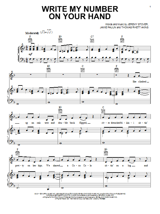 Scotty McCreery Write My Number On Your Hand Sheet Music
