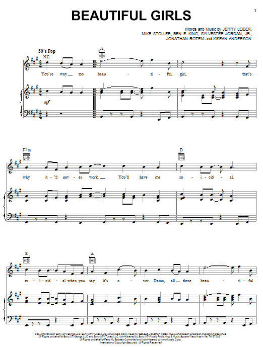 Sean Kingston Beautiful Girls Sheet Music
