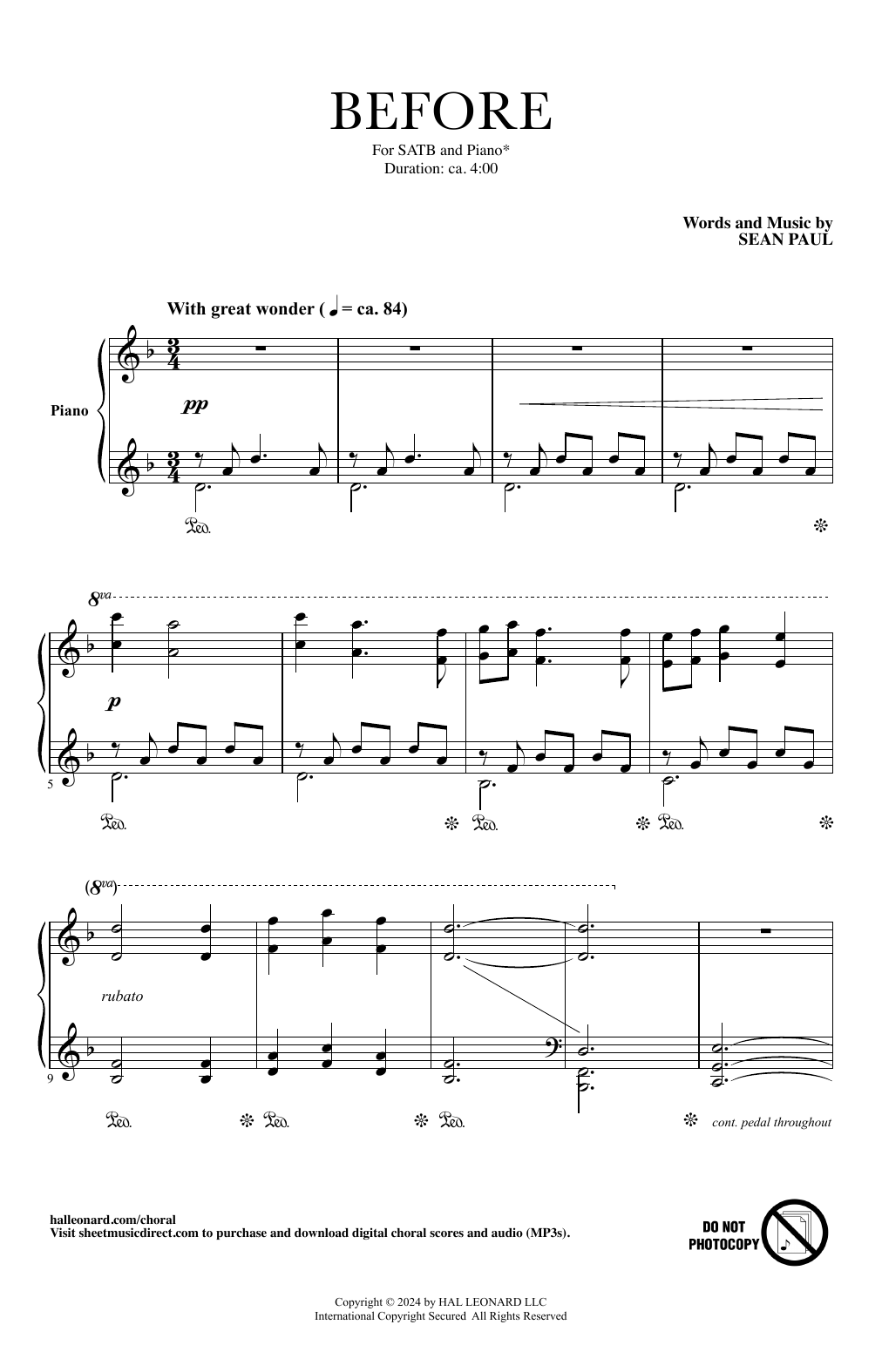 Sean Paul Before Sheet Music