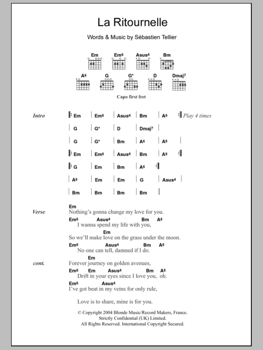 Sébastien Tellier La Ritournelle Sheet Music