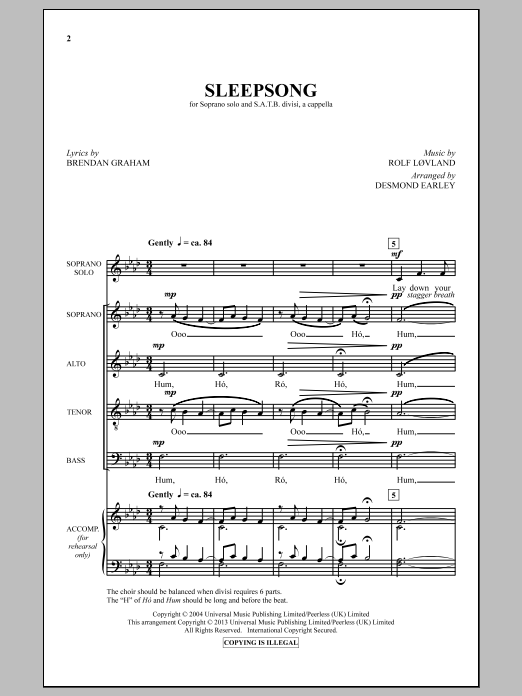 Secret Garden Sleepsong Sheet Music