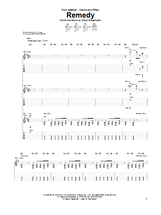 Seether Remedy Sheet Music
