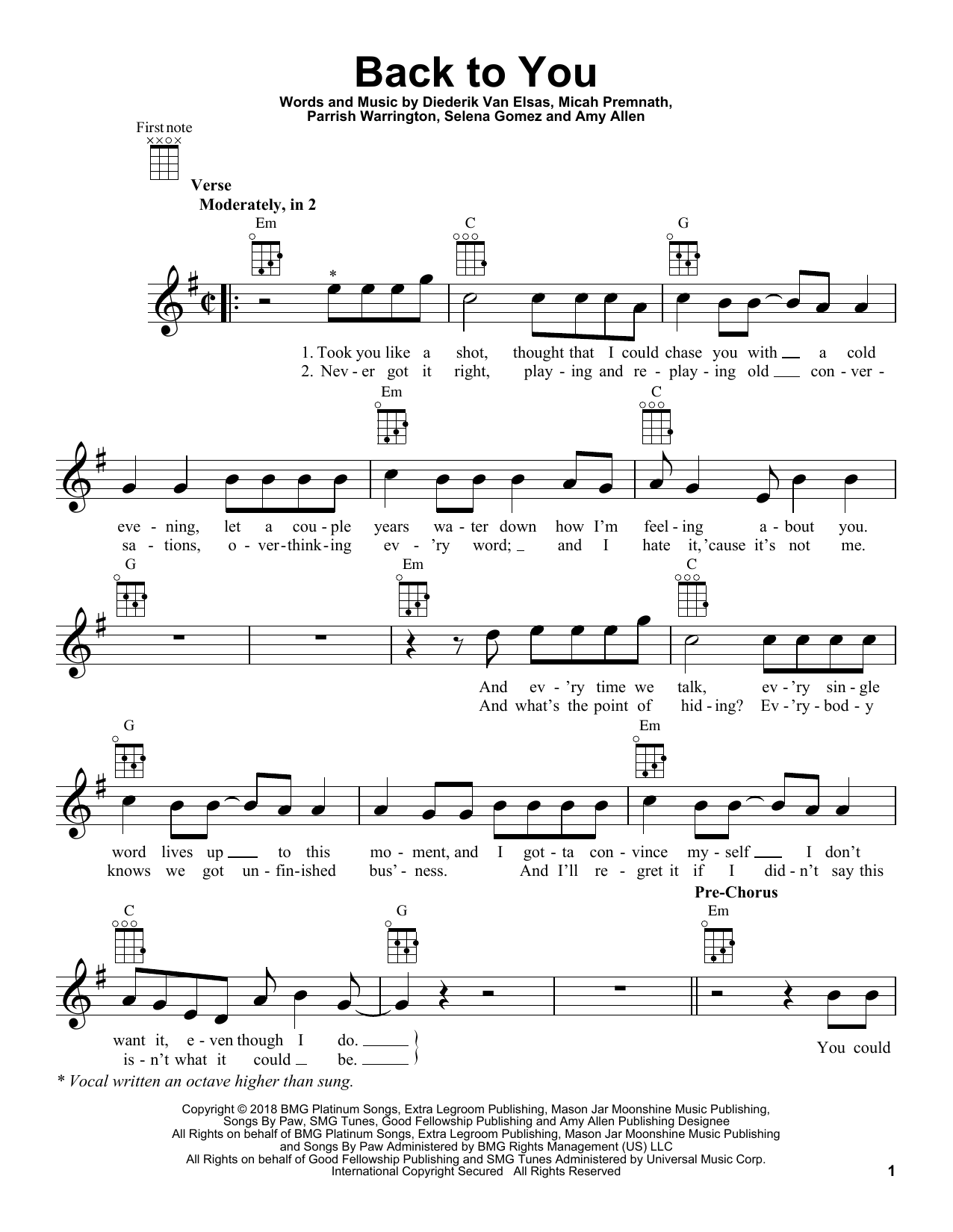 Selena Gomez Back To You Sheet Music
